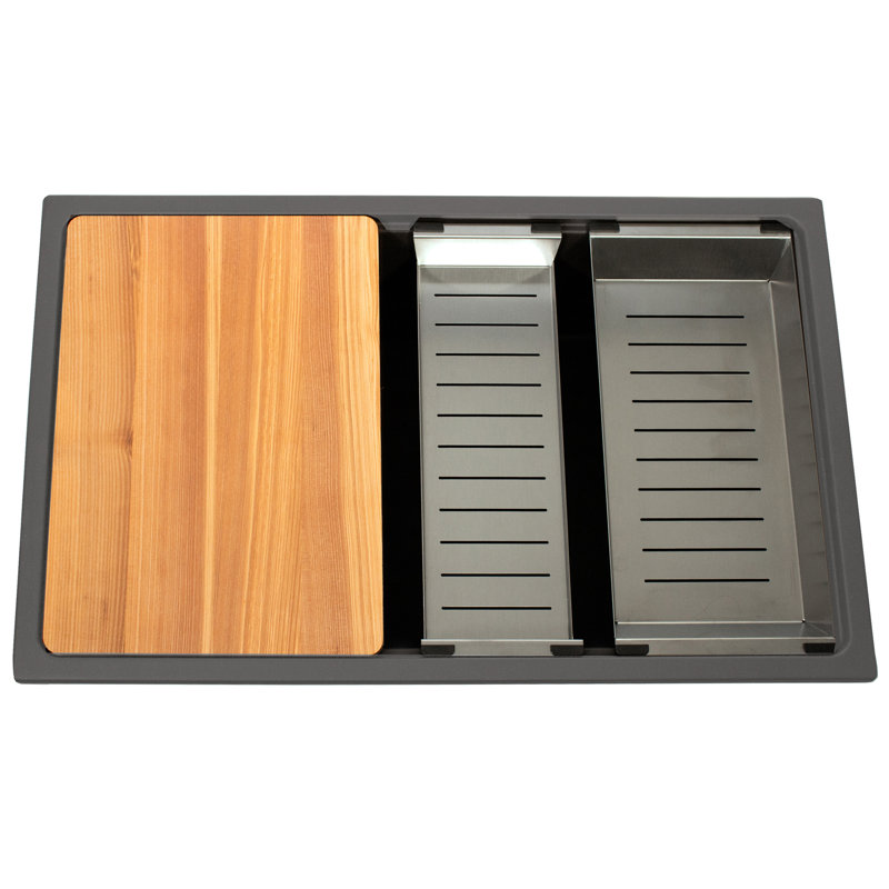 Nantucket Sinks 30 Inch  Dualmount Granite Composite Prep-Station with Side Set Drain, Titanium