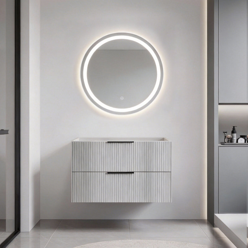 Bathroom Vanity Cabinet with Sink Black Wall Mounted Bathroom Vanities with Ceramic Sink Floating Fluted Sink Vanity with Drawers,Modern