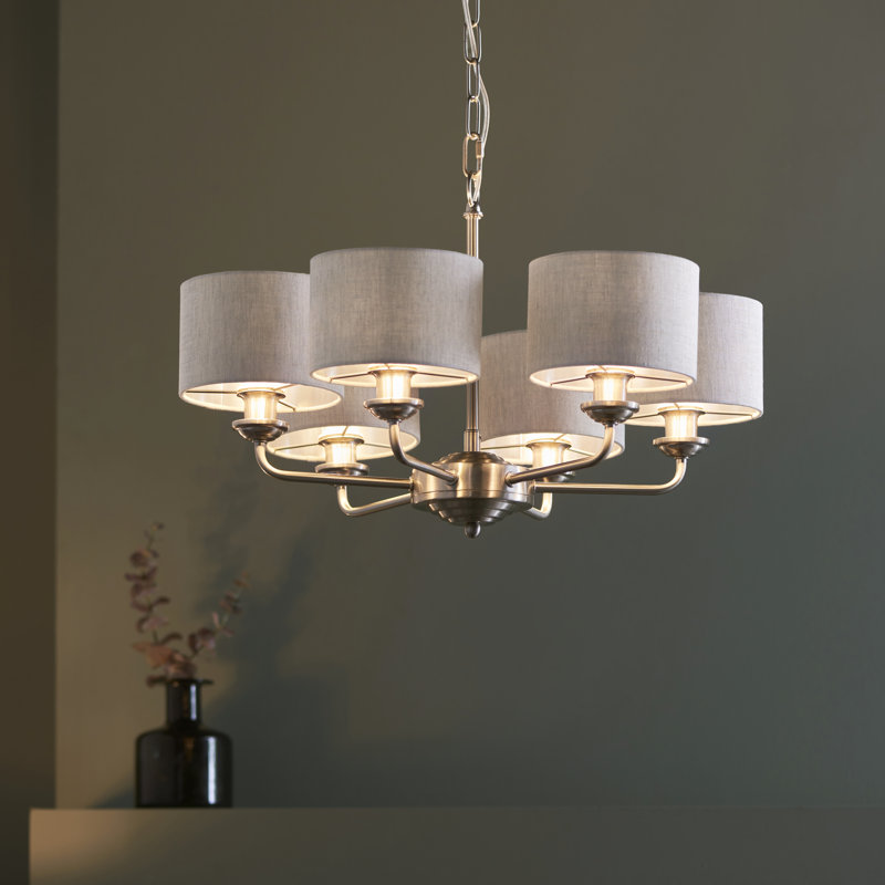 Landover 6 - Light Shaded Chandelier, Brushed Chrome , Natural
