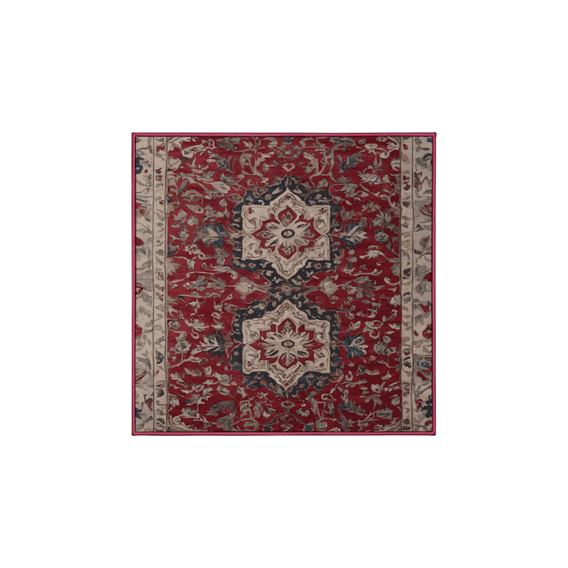 Machine Washable Red Area Rug, Square 3'