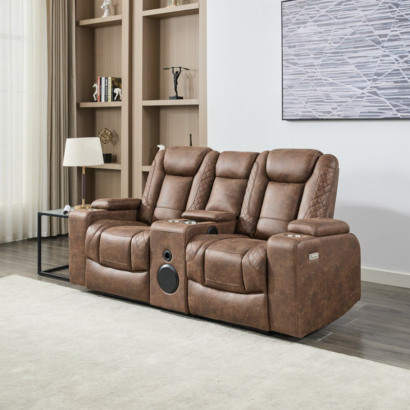 Berwin 2 SEATER FABRIC AUTO RECLINER SOFA WITH CONSOLE GREY, Brown Fabric