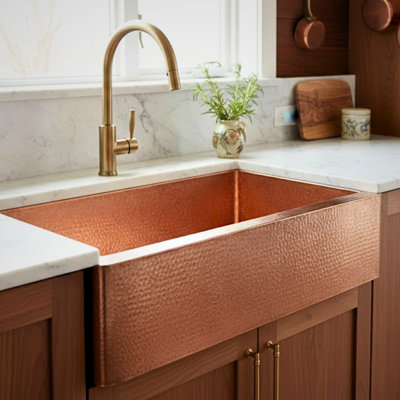 Ambiente 33x22" Farmhouse Copper Kitchen Sink – Rectangular, Drop-In, Hand-Hammered, Hammered Copper Kitchen Sink, Copper Farmhouse Sink, Rectangular Copper Sink, Handcrafted Copper Sink 