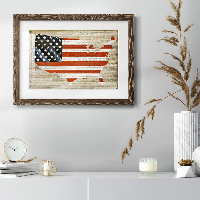 Drapeau américain - impression d'un seul cadre photo, H 14 po x l 20 po x P 1,5 po, Noyer