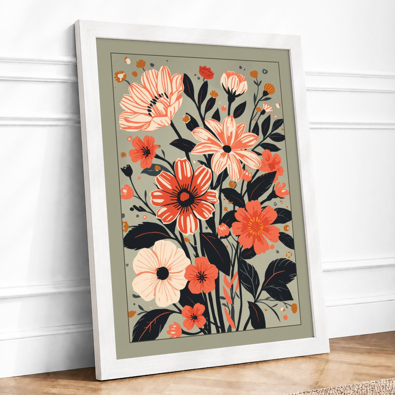 Coral Blossom Garden Botanical - Framed Print, A4 - 29.7 x 21.0 cm, White