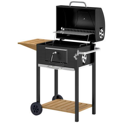 Barbecue au charbon avec table d'appoint et roulettes, barbecue extérieur pour barbecue de patio