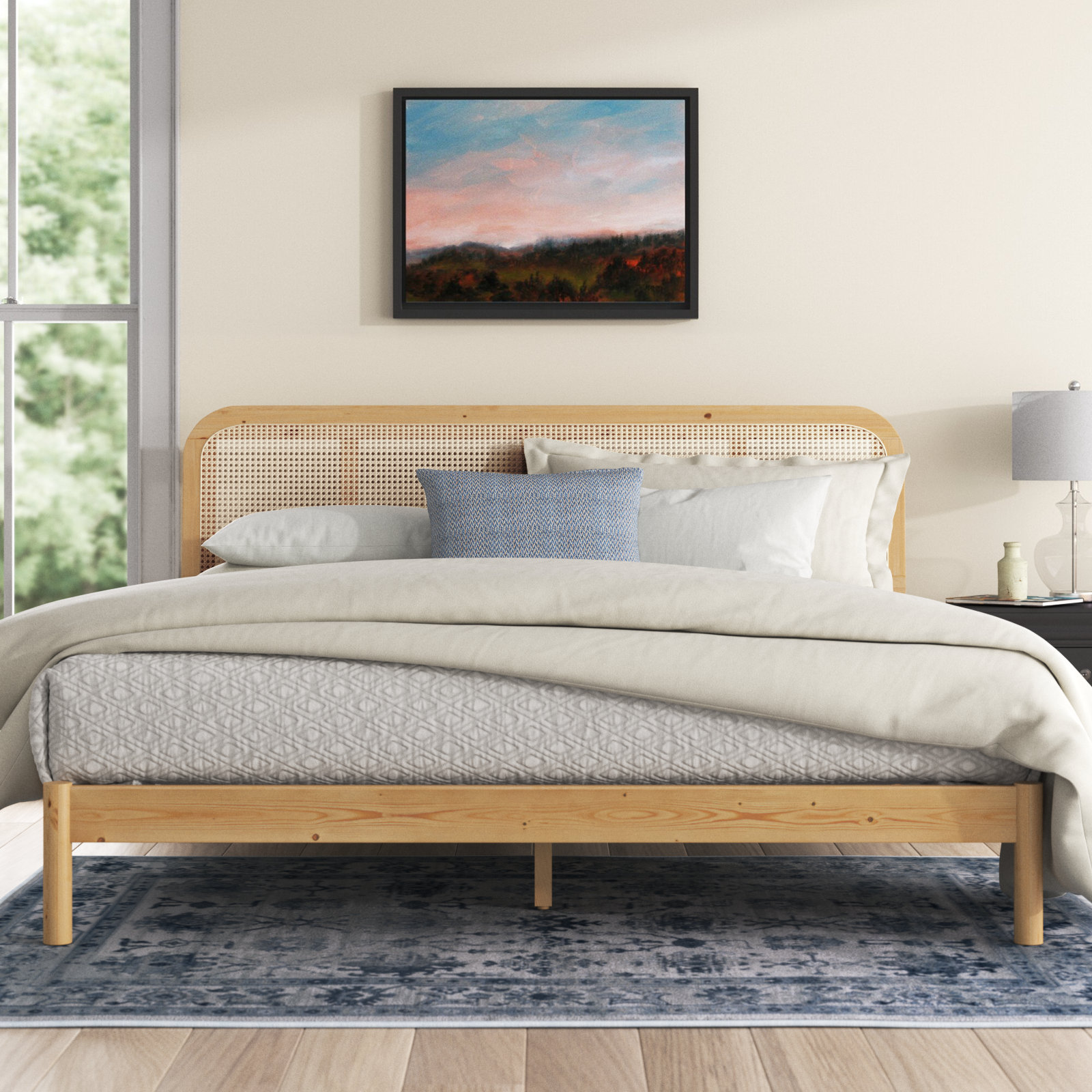 Beachcrest Home Blomquist Solid Wood Platform Bed with Rattan Inset Headboard Reviews Wayfair