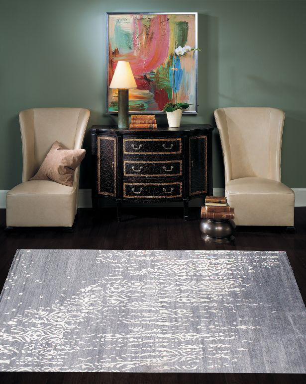 Wool Abstract Area Rug in Gray/White