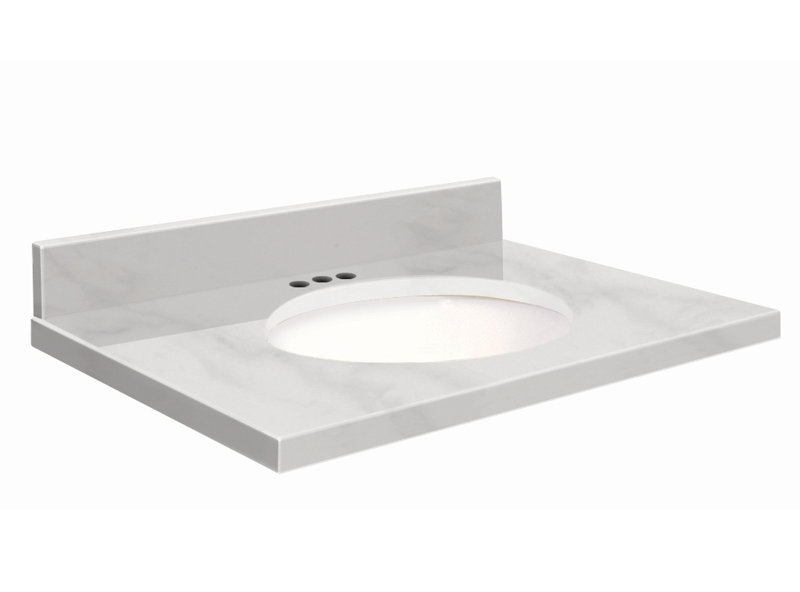Dessus de salle de bain simple 49 po meuble-lavabo, Blanc, Marbre de Carrare blanc, Central de 4 po