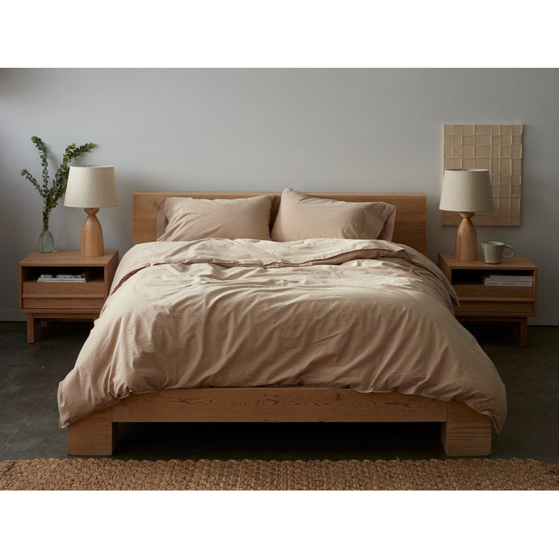 Organic Crinkled Percale 100% Cotton Percale Sheet Set, Full Sheet Set with 2 Pillowcases, Hazel Chambray