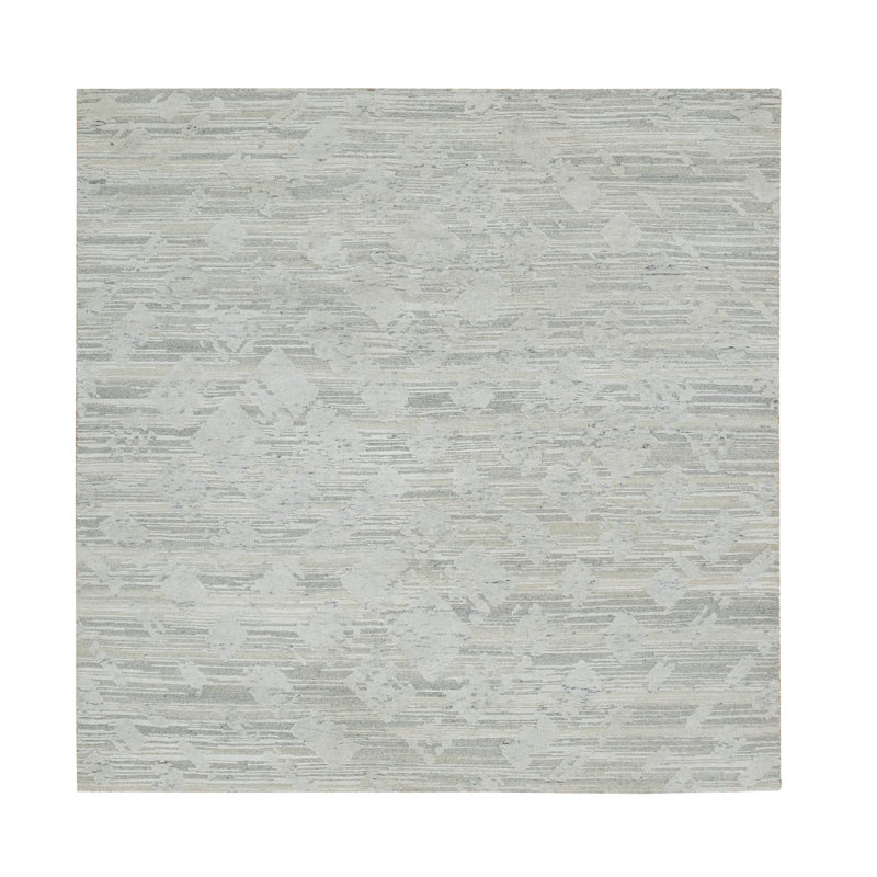 Tapis unique en laine noué à la main gris nouvel âge 6 pi 1 po x 6 pi 2 po Sauget