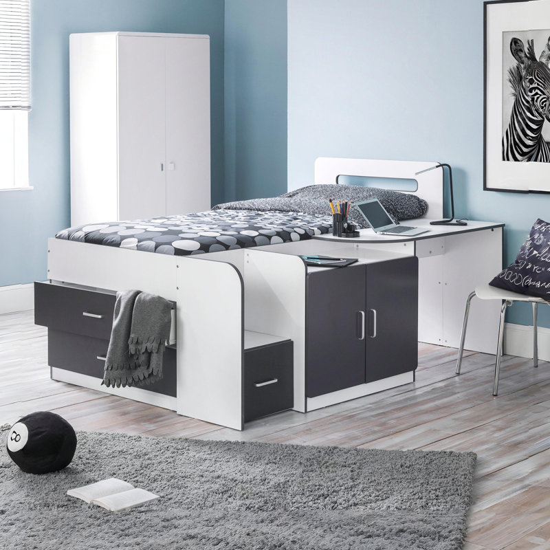 Cambell Single (3') Mid Sleepers with Storage Included with Built-in Ladder Included with Desk Included, Basic, No Mattress