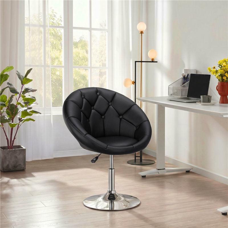Fauteuil demi-tonneau pivotant capitonné Mavin, Similicuir noir