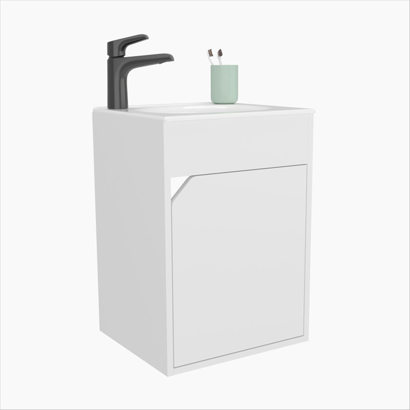 Meuble-lavabo flottant blanc avec porte, Blanc