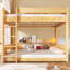 Lit superposé en bois avec tablettes de rangement et ports USB, cadre de lit superposé peu encombrant avec station de charge intégrée-114349434