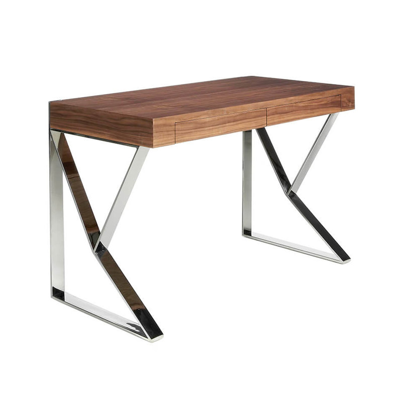 chrome-plated steel desk, Brown