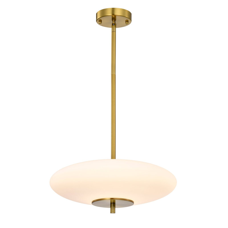 Caio Matte Black Pendant Light With Oval Disc Frosted Glass Shade, Laiton