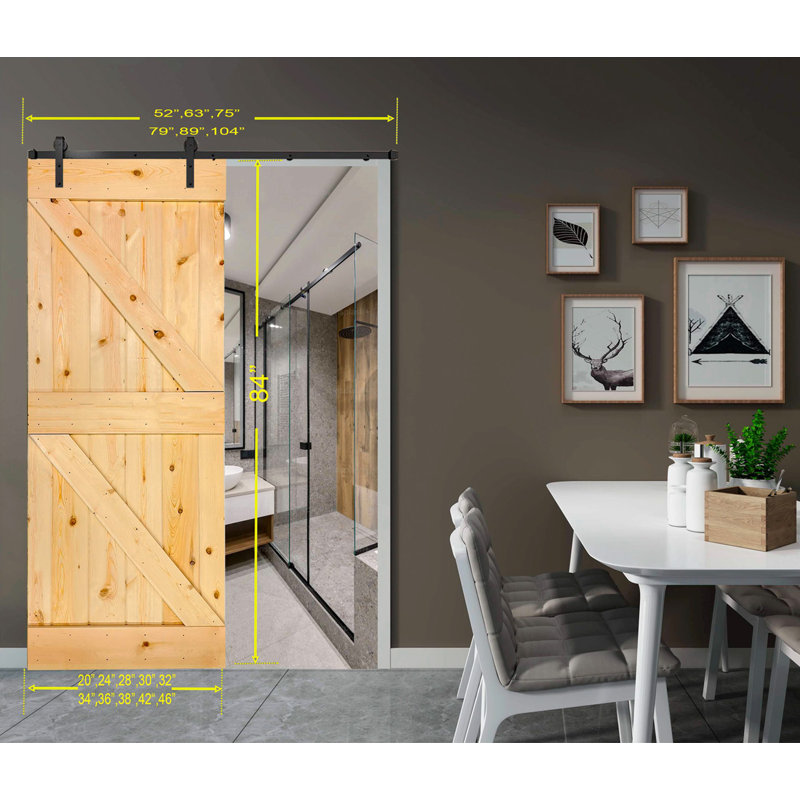 Porte de grange en bois massif DIY 3 en 1 pour chambres, espaces de rangement, placards, 26 po x 84 po, Naturel
