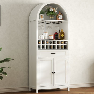 75.7" Tall Arched Wine Bar Cabinet, Bar Liquor Cabinets With Glass Holders & Wine Rack, Kitchen Pantry Cabinet W/Drawer & Shelves by Breakwater Bay