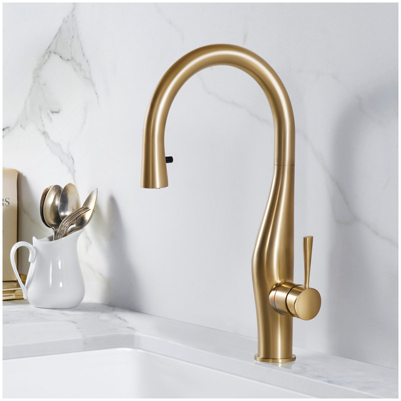 Houzer Vision Pull Down Kitchen Faucet, Brushed Brass