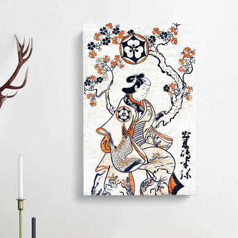 Seated On A Cherry Tree by Torii Kiyonobu - Wrapped Canvas Painting, 60cm H x 40cm W x 3cm D
