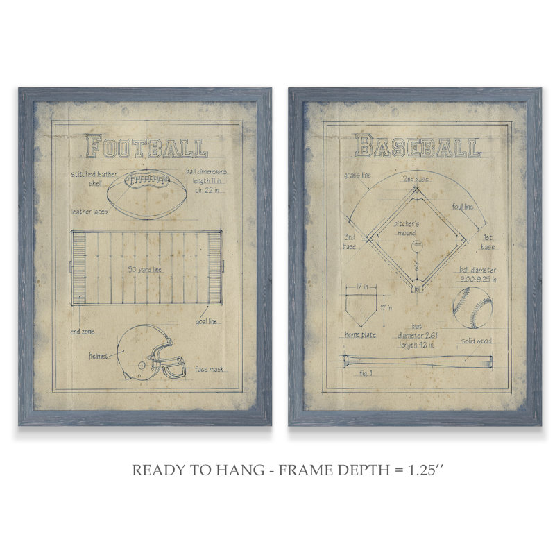 «All about the Game I», ensemble de 2 reproductions d'art encadrées, H 24 po x l 18 po x P 1,25 po, Toile avec cadre gris