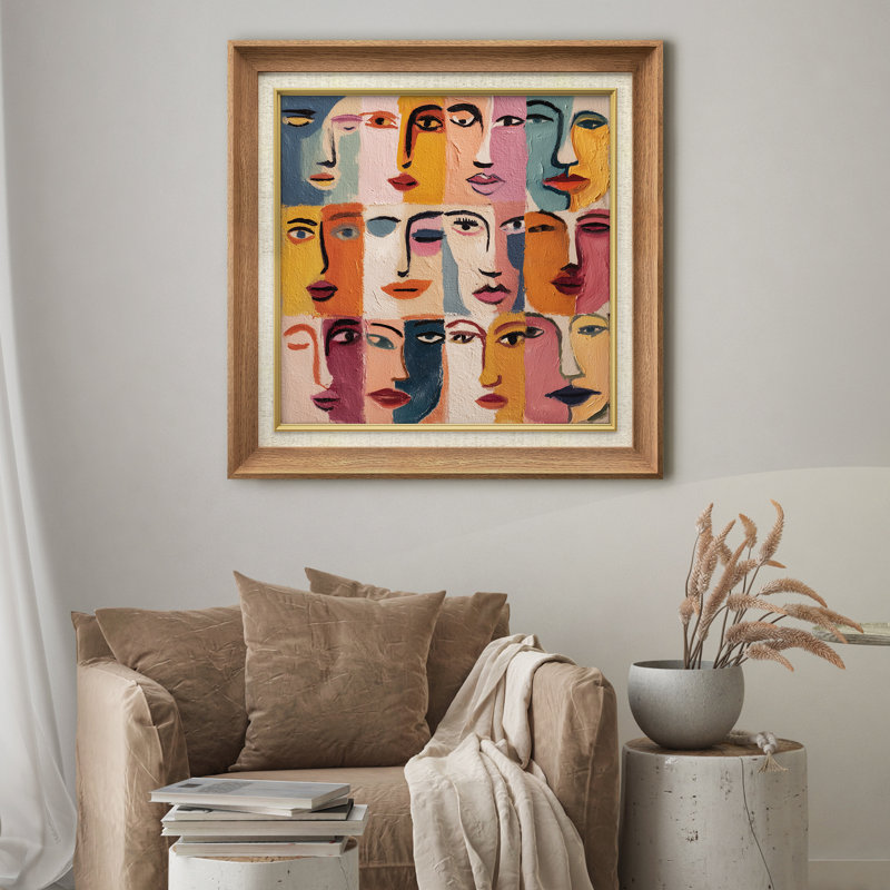 Collage de visages cubiques colorés, impression sur papier encadrée, H 26 po x l 26 po x P 1,5 po