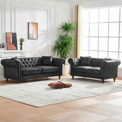 Canapé Chesterfield en tissu 3 + 2 places, accoudoirs roulés High-Tech, canapé Mid-Century moderne pour salon, bureau, appartement