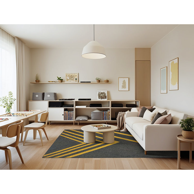 Tapis à motifs noir / jaune, Rectangle 7 pi x 9 pi