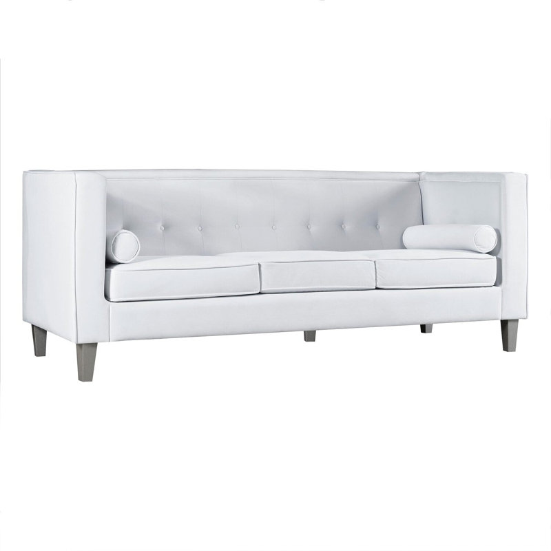 Canapé Mid-Century confortable en velours capitonné à boutons pour le salon, canapé capitonné, canapé moderne, Velours blanc