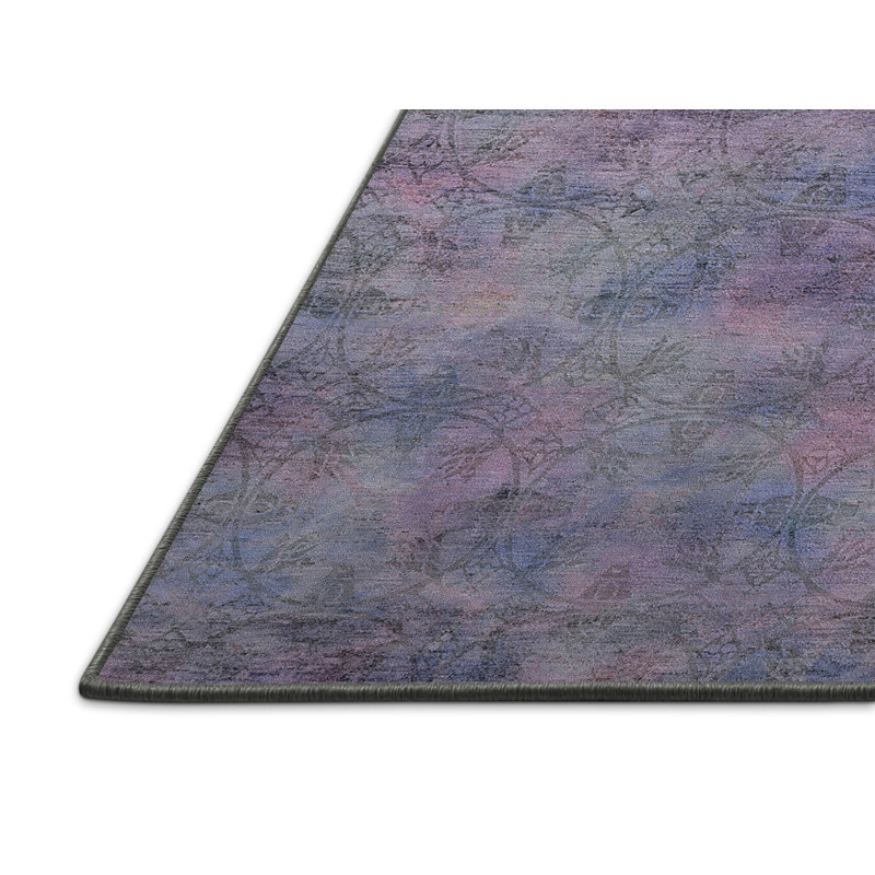 Tapis géométrique bleu / mauve / noir, Rectangle 7 pi x 10 pi