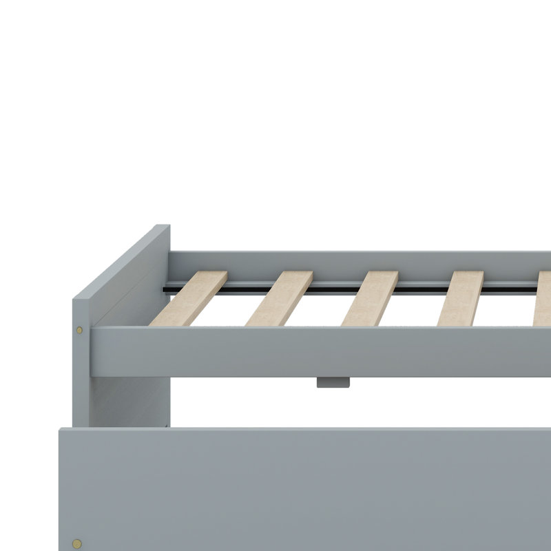 Twin Size Solid Rubber Wood Bed – 2 Drawers, Gray