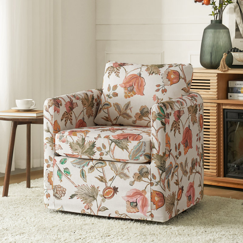 Fauteuil demi-tonneau pivotant avec revêtement Nicha, Mélange de polyester floral