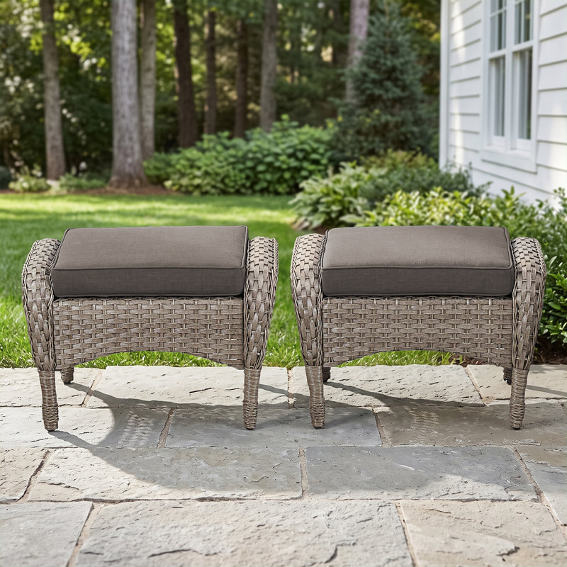 Repose-pieds d'extérieur en osier avec coussin Gaetanino, Gris, Gris