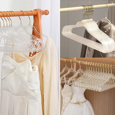 Lot de 40 cintres en plastique pour garde-robe adulte, cintres fins et brillants avec crochet pivotant doré, bretelles crantées, portant pour robes de demoiselle d'honneur