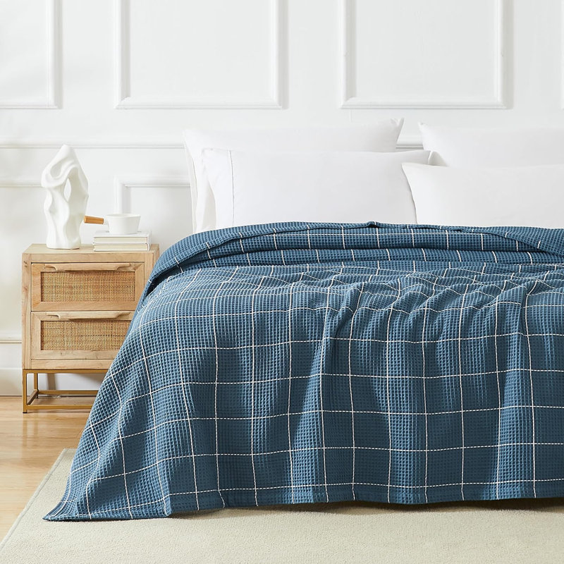 Couverture gaufrée 100% coton tissé gaufré Southshore Fine Linens, Très grand / Très grand californien, Bleu acier