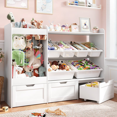 41.3"H Toy Storage Organizer, Large Stuffed Animal Storage with 6 Plastic Bins, 3 Movable Building Block Drawers for Kids Room, Playroom, Nursery by Isabelle & Max