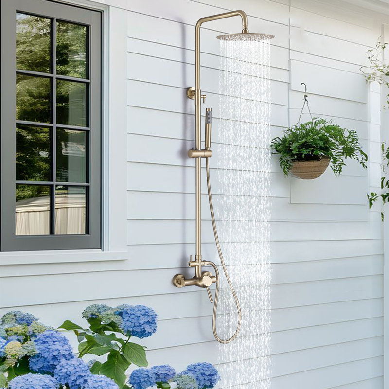52"H Wall Mounted 304 Stainless Steel Rust-free Outdoor Shower with Handheld Shower with 10-Inch Rainfall Shower Head