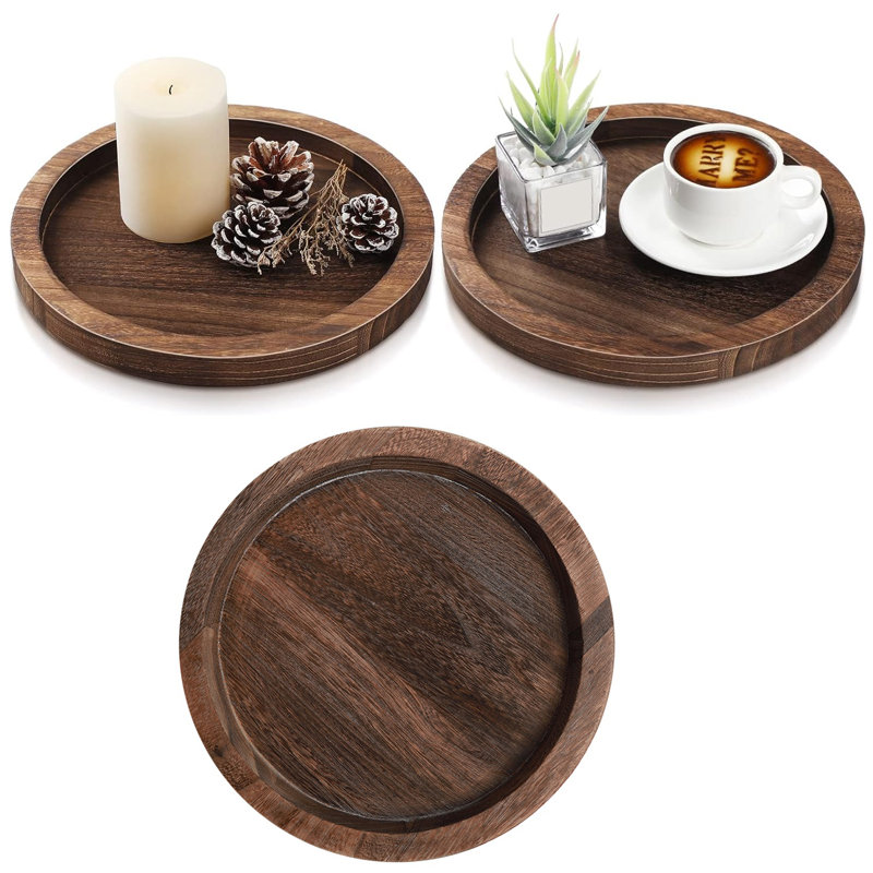 Plateau de service en bois rustique 3 pièces: plateau décoratif rond en bois Butler