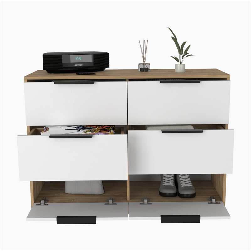 Kaia White and Pine 6-Drawer Modern Dresser
