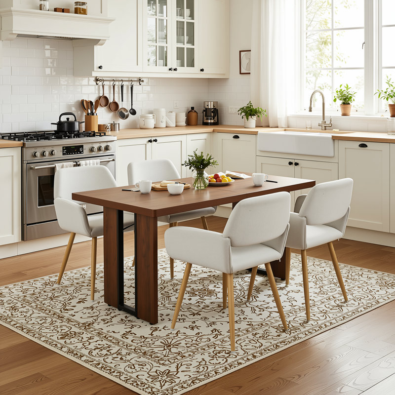 5-Piece Rectangular Wood-Look Dining Table Set With 4 Upholstered Dining Chairs