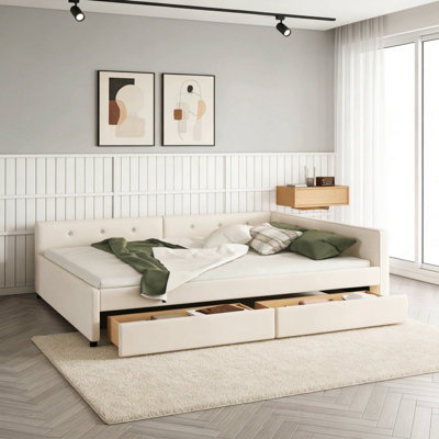 Queen Size Upholstered Platform Bed With USB port And 2 Drawers