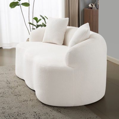 Siège blanc à 2 places avec accoudoirs ronds, parfait pour les petits bureaux et les salons, sans assemblage, style minimaliste en mousse à ressorts avec canapé-lit tout espace principal, siège ergonomique