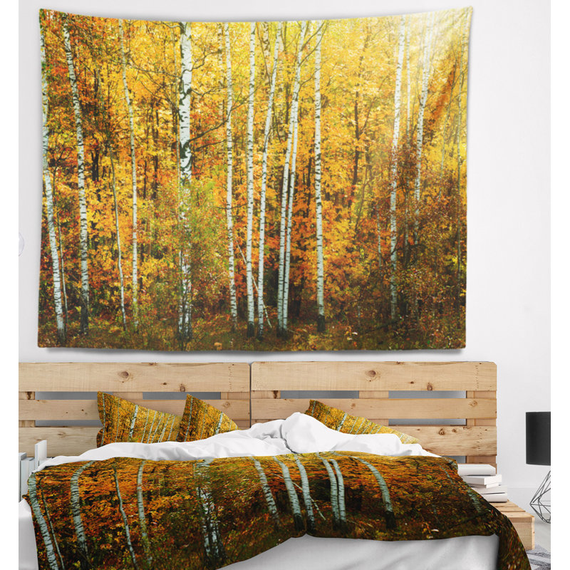 Tapisserie de forêt à automne couleur jaune, H 32 po x l 39 po