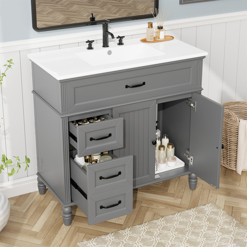 [Vidéo] Meuble-lavabo de 36 po avec lavabo, Gris, 36"