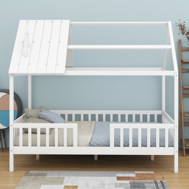 Lit en bois avec clôture, Blanc