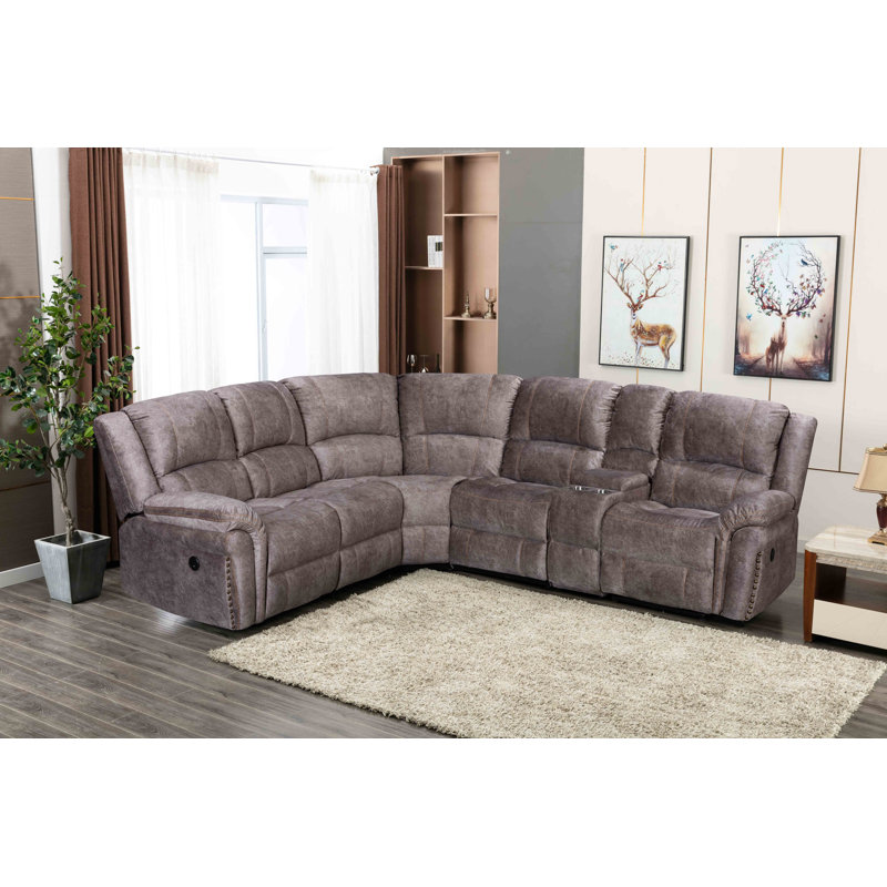 Canapé modulaire inclinable symétrique en velours de 199 po de largeur, Velours brun