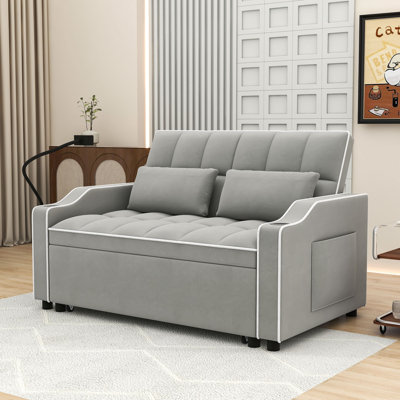 Florencia Versatile Adjustable Futon Sofa Bed with USB Charging Ports, 2 Pillows and Phone Stand