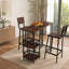 Ensemble de table haute de bar 3 pièces avec 2 tabourets de bar munis de dossiers, table haute rectangulaire intégrée avec étagères latérales à 2 niveaux, mobilier de bar de style industriel en bois pour balcon, cuisine et petit bar à domicile