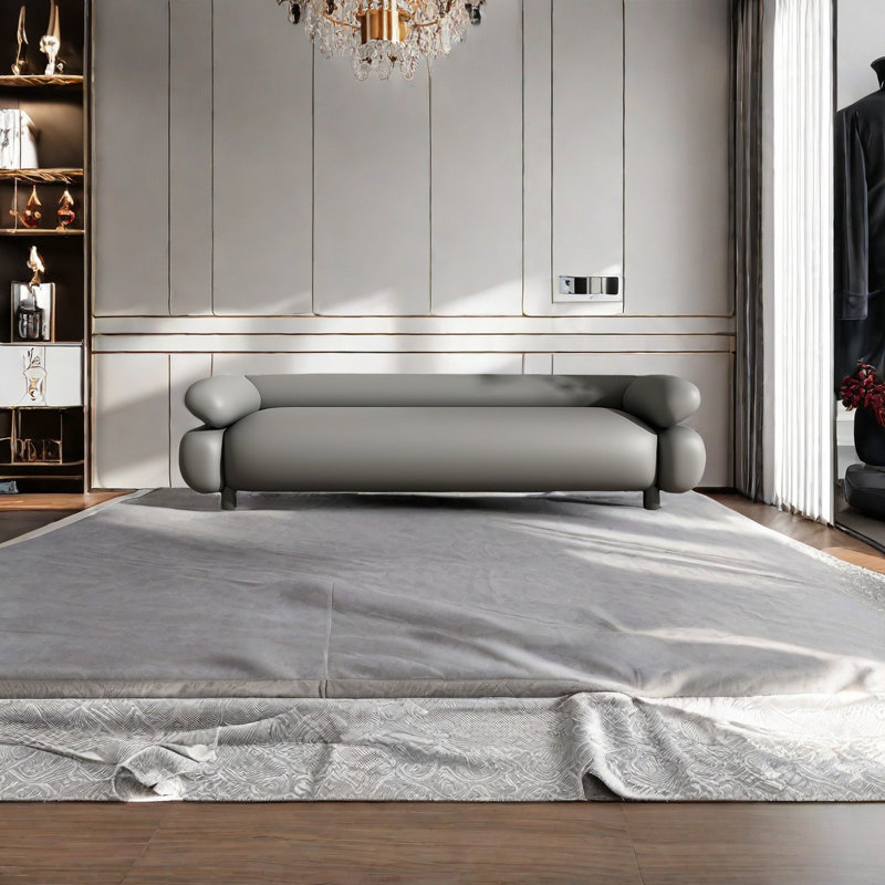 Banc rembourré polyvalent en cuir, Gris, H 19,68 po x l 59,05 po x P 19,68 po