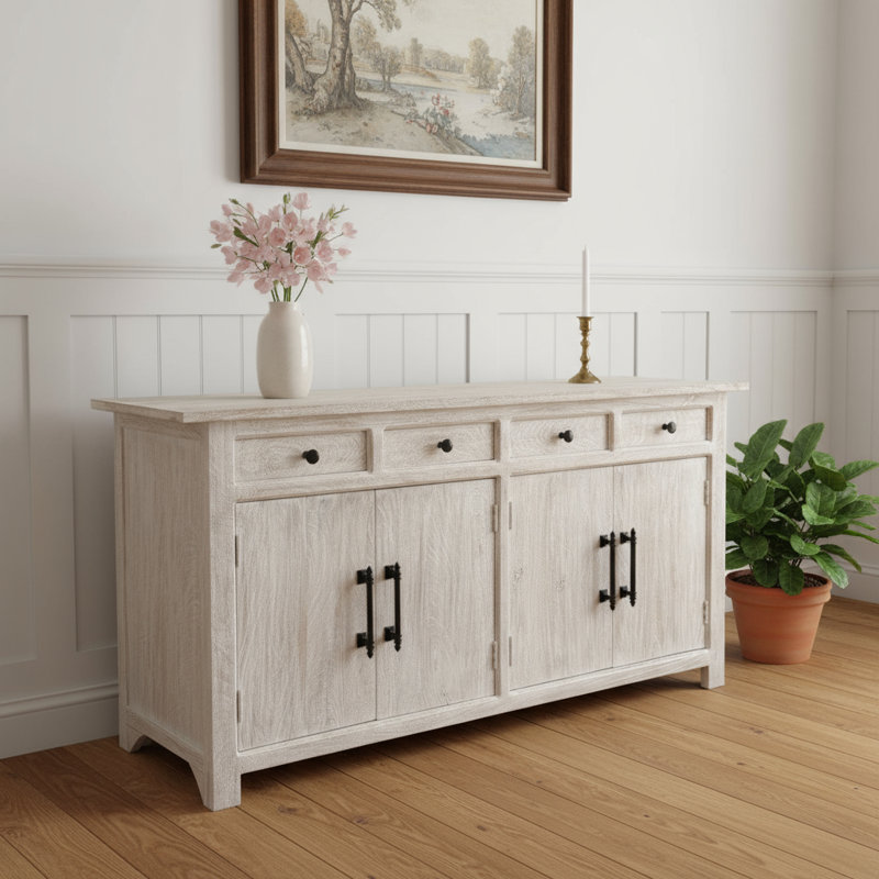 Buffet 79 po à quatre tiroirs en bois massif patiné avec quatre portes 79 po